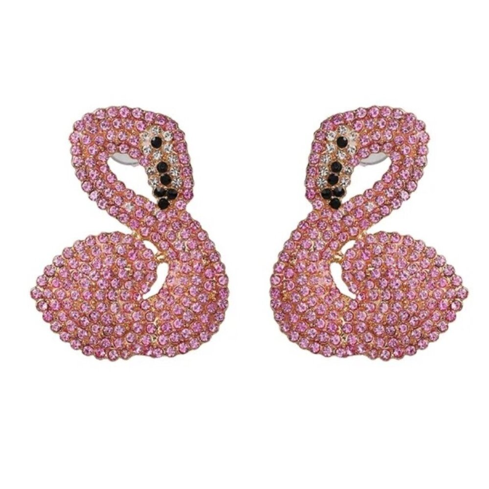 I Heart Flamingo Earrings baby pink rhinestone post flamingo earrings